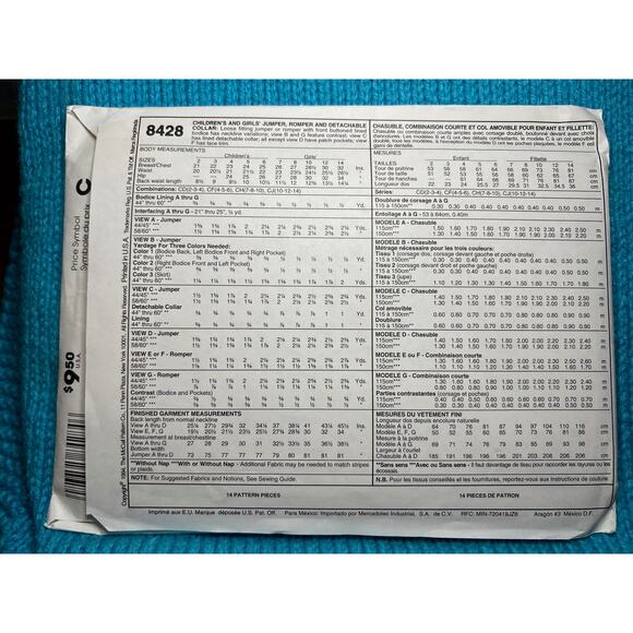 McCalls 8428 Sewing pattern girls Jumper dress romper 1980s size 10 12 14 - Picture 3 of 5